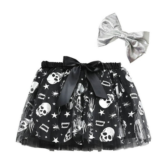 CUZIBR Kids Girls Ballet Skirts Elastic Waist Party Polka Dot Mesh Tutu Tulle Skirt With Sparkly Sequins Headband Tiered Stylish Dancewear Set,Black,5-8 Years