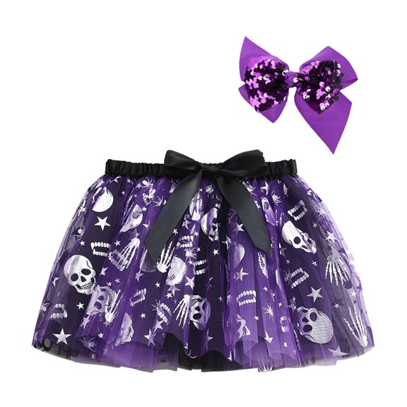 CUZIBR Kids Girls Ballet Skirts Elastic Waist Party Polka Dot Mesh Tutu Tulle Skirt With Sparkly Sequins Headband Tiered Stylish Dancewear Set,Purple,2-4 Years