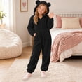 thumbnail image 1 of CUZIBR Kids Girls Bear Ear Onesie Fuzzy Hooded Pajama Jumpsuit Zip-Up Long Sleeve Lovely Nightwear,Black,10-11 Years, 1 of 6