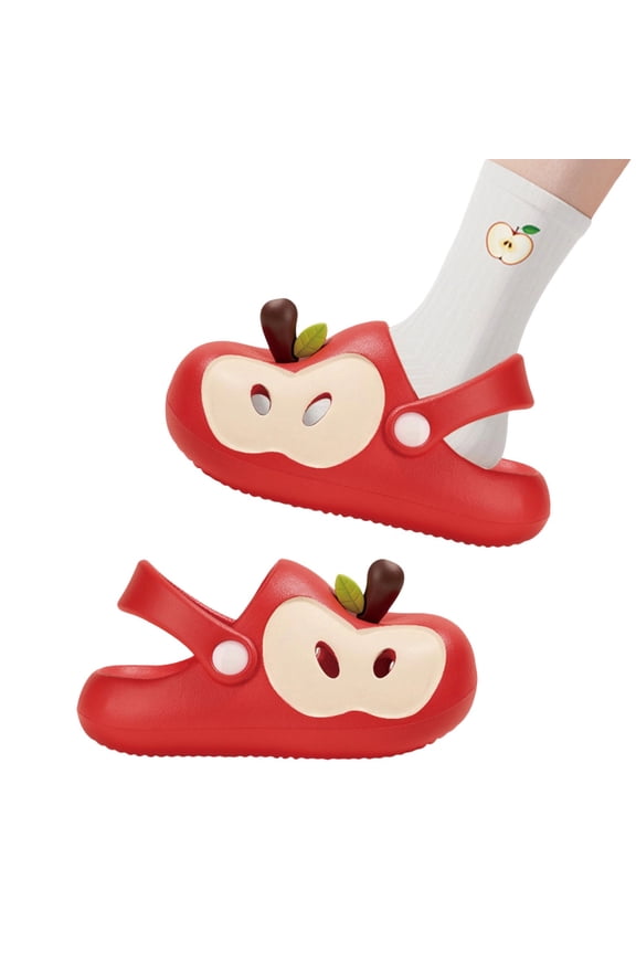 Kids Girls Casual Garden Clogs Shoes Cute Fruit Shape Slippers Summer Beach Pool Playwear Anti- Thick Bottom Lightweight Waterproof Fashionable Comfy Footwear,Red,4.5-5 Years