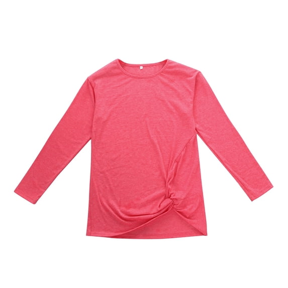 CUZIBR Kids Girls Casual Tunic Tops Loose Fit Solid Color Crewneck Knot Front Long Sleeve Blouse Oversized Breathable Lightweight Relaxed Soft T-Shirt Fashionable Holiday Long Tshirts,Red,6-7 Years