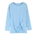 thumbnail image 1 of CUZIBR Kids Girls Casual Tunic Tops Loose Fit Solid Color Crewneck Knot Front Long Sleeve Blouse Oversized Breathable Lightweight Relaxed Soft T-Shirt Holiday Long Tshirts,Blue,4-5 Years, 1 of 2