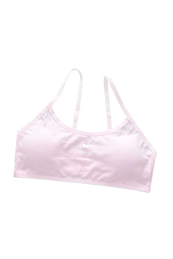 Kids Girls Crop Top Bra Solid Color Cute Bow Scoop Neck Soft Seamless Spaghetti Strap Bras Camisole With Removable Padding Bralettes Bra For Cozy Relaxed Dailywear,Pink,8-14 Years