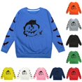 thumbnail image 1 of CUZIBR Kids Girls Halloween Crewneck Sweatshirt Pumpkin Cat Graphic Pullover Long Sleeve Cute Fall Winter Clothes,Blue,5-6 Years, 1 of 4