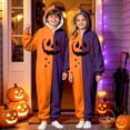 thumbnail image 1 of CUZIBR Kids Girls Halloween Onesie Pajamas Boys Hooded Plush Pumpkin Pajama Patchwork Zip Up Long Sleeve Jumpsuit Loungewear Cute Nightwear,Black,7-8 Years, 1 of 4