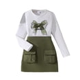 thumbnail image 1 of CUZIBR Kids Girls Long Sleeve Bowknot Print Crop Tops And Short Skirt Two Piece Outfit Sets For Summer Clothes Sets,Green,7-8 Years, 1 of 9