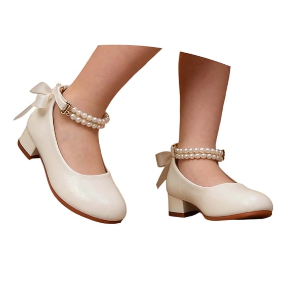 CUZIBR Kids Girls Mary Jean Dress Shoes Solid Color Hook And Loop Ankle ...