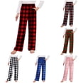 thumbnail image 1 of CUZIBR Kids Girls Plaid Wide Leg Pajama Pants Elastic Waist Loose Sleep Trousers With Pockets Soft Lightweight Holiday Loungewear Relaxed Summer Fall Dailywear,Red,8-9 Years, 1 of 4