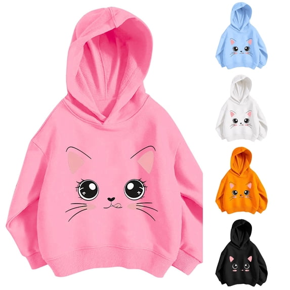 CUZIBR Kids Girls Pullover Hoodie Cute Cartoon Graphic Print Long Sleeve Casual Soft Hooded Sweatshirt For Toddler Daily Outdoor School Wear,Pink,5-6 Years