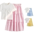thumbnail image 1 of CUZIBR Kids Girls Summer Outfit Sets Short Sleeve Tops With 3D Bowknot And A-Line Skirt Clothes Sets,Red,7-8 Years, 1 of 9