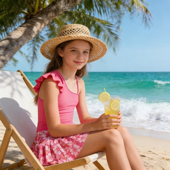 CUZIBR Kids Girls Swimsuits Two Piece Bikini Sets One Shoulder Ruffles Sleeveless Sport Bathing Suits With High Waist Pleated Skirts Cover Up Cozy Swimwear Beach Pool Beachwear,Hot Pink1,15-16 Years