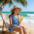 thumbnail image 1 of CUZIBR Kids Girls Swimsuits Two Piece Bikini Sets One Shoulder Ruffles Sleeveless Sport Bathing Suits With High Waist Pleated Skirts Cover Up Cozy Swimwear Beach Pool Beachwear,Blue,13-14 Years, 1 of 5