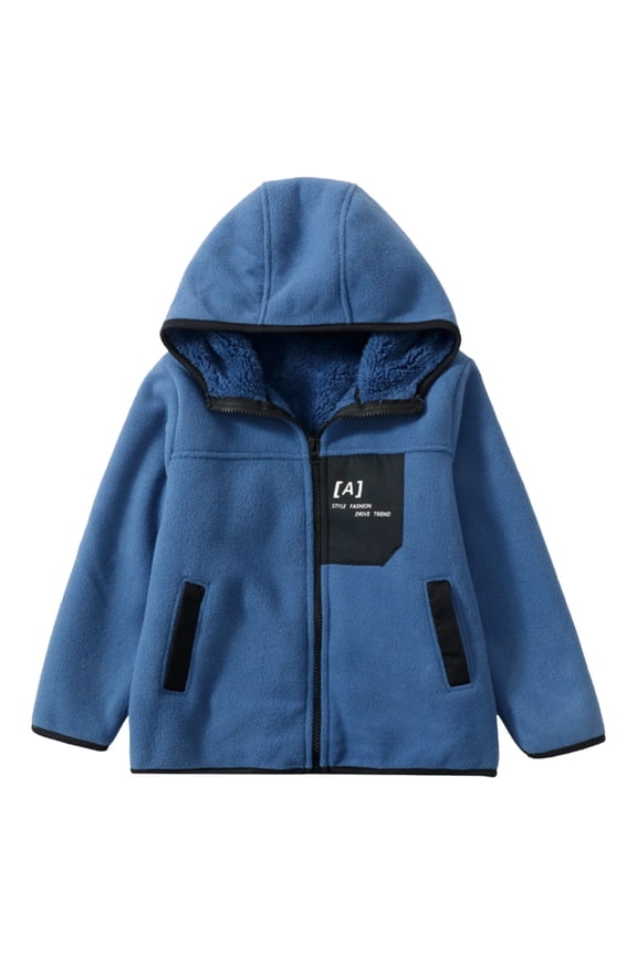 Kids Girls Winter Jacket Lined Wool Fuzzy Warm Comfys Weatshirt Hooded Long Sleeve Zipper Up Coat With Pocket Soft Lightweight Casual Outerwear,Dark Blue,3-4 Years