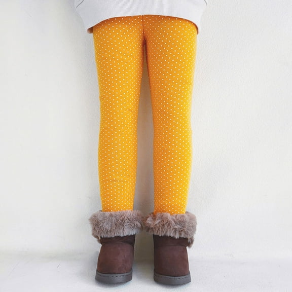 CUZIBR Kids Girls Wool Lined Leggings Thermal Warm Thick Stretchy Pants Winter Bassic Bottom Athletic Running Yoga Pants High Waist Dailywear,Yellow,8-9 Years