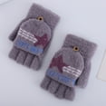 thumbnail image 1 of CUZIBR Kids Gloves Winter Convertible Flip Top Thermal Knitted Knit Fingerless Cute Animal Pattern Warmth Leopard Mittens For Children Outdoor,Grey,One Size, 1 of 3