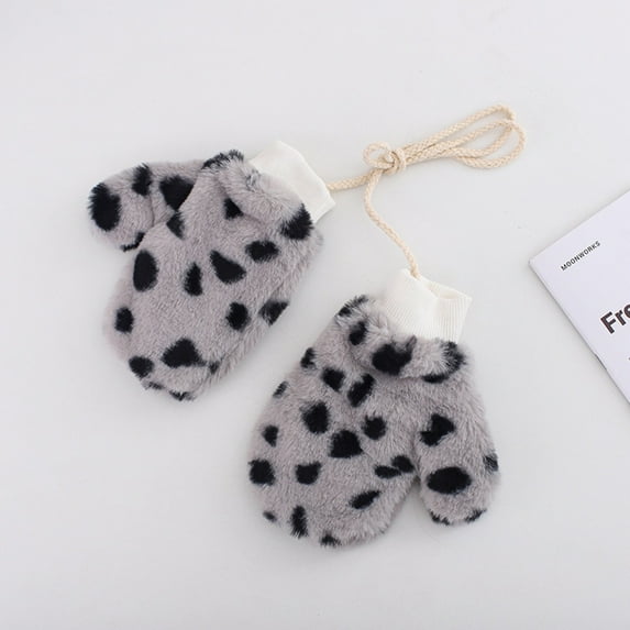 CUZIBR Kids Gloves Winter Convertible Flip Top Thermal Knitted Knit Fingerless Cute Animal Pattern Warmth Leopard Mittens For Children Outdoor,Grey,One Size
