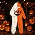 thumbnail image 1 of CUZIBR Kids Halloween Onesie Pajamas Girls Boys Hooded Plush Pumpkin Pajama Patchwork Zip Up Long Sleeve Jumpsuit Loungewear Soft Nightwear,Beige,7-8 Years, 1 of 4