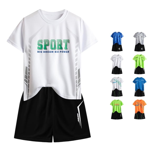 CUZIBR Kids Outfit Sets Boy's O-Neck Short Sleeved Running Suit Casual Quick Drying Letter Girls Summer T Shirt Shorts Two Piece Clothes Sets,Wh4,5-6 Years