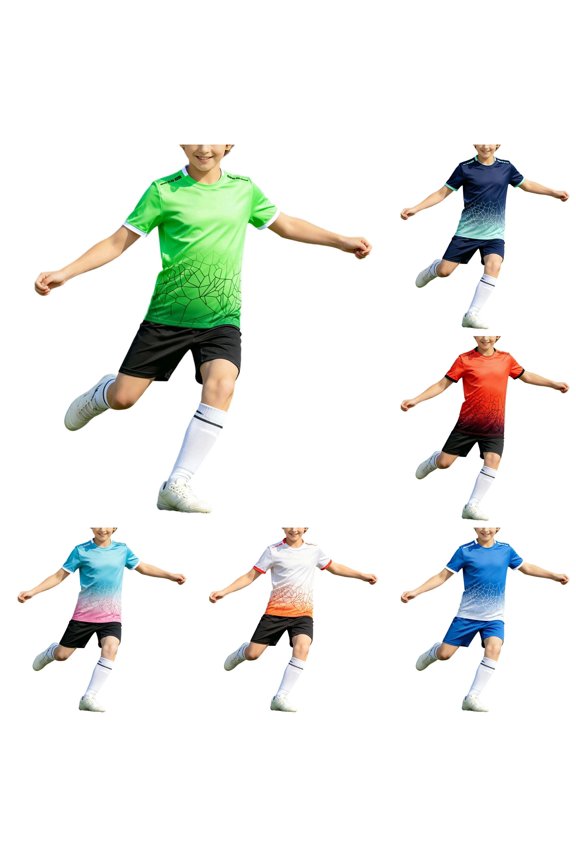Kids Outfit Sets Children O-Neck Short Sleeve T-Shirts Shorts Football Competition Training Team Sports Clothes Sets,Green,8-9 Years
