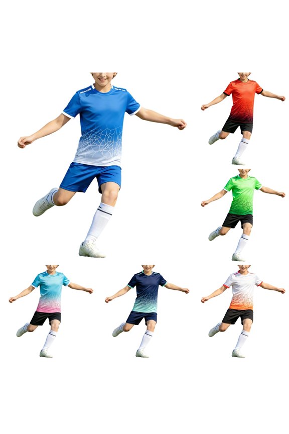 Kids Outfit Sets Children O-Neck Short Sleeve T-Shirts Shorts Football Competition Training Team Sports Clothes Sets,Light Blue,10-11 Years