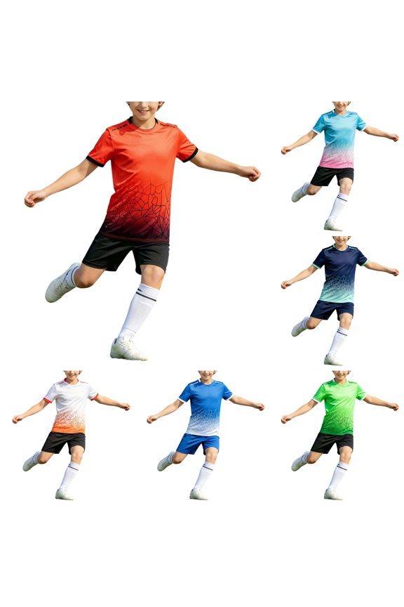 Kids Outfit Sets Children O-Neck Short Sleeve T-Shirts Shorts Football Competition Training Team Sports Clothes Sets,Orange,13-14 Years