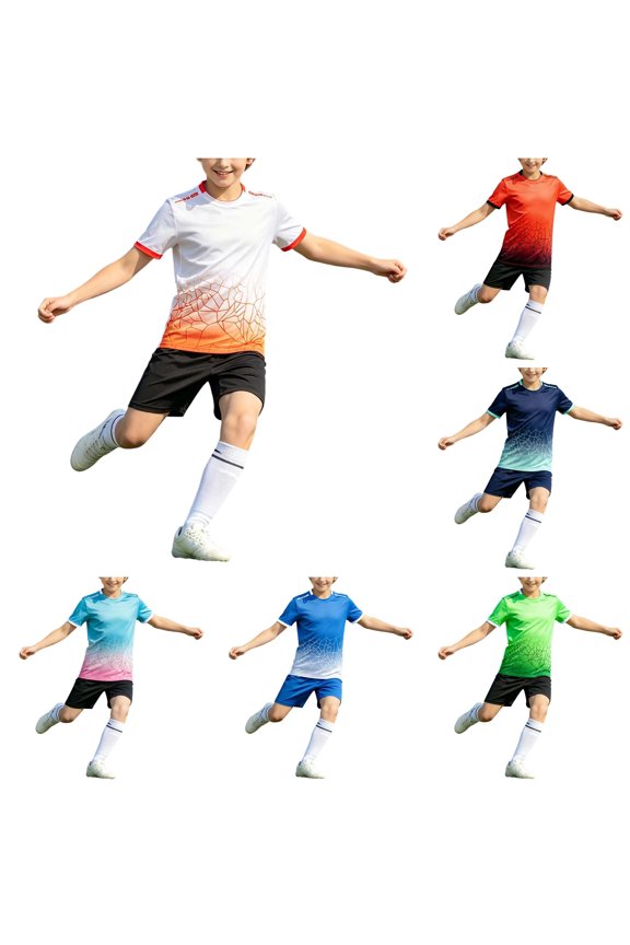 Kids Outfit Sets Children O-Neck Short Sleeve T-Shirts Shorts Football Competition Training Team Sports Clothes Sets,White,8-9 Years
