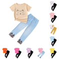 thumbnail image 1 of CUZIBR Kids Outfit Sets Girl's Cat Pattern O-Neck Short Sleeve T Shirt And Pants Summer Girls Clothes Sets,Khaki,3-4 Years, 1 of 4