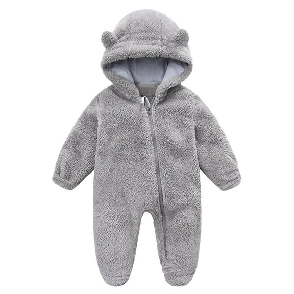 CUZIBR Kids Outfits Fuzzy Hooded Cute Solid Long Sleeves Jumpsuit Romper Thermal Cozy Footed Zipper Bodysuit Sweat Set For Toddler,Grey,9-12 Months