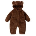 thumbnail image 1 of CUZIBR Kids Outfits Winter Warm Hooded Fuzzy One-Piece Jumpsuit Zipper Up Long Sleeve Soft Cozy Plush Rompers Boys' Clothing Sets,Brown,0-3 Months, 1 of 3