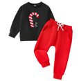 thumbnail image 1 of CUZIBR Kids Outfits Xmas Cartoon Patton Crewneck Long Sleeve Pullovers Sweatshirt Top Trouser Casual Sweat Suits Cozy Sweat Set For Toddler,Black,6-12 Months, 1 of 8