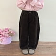 thumbnail image 1 of CUZIBR Kids Pants Corduroy Pants Wide Leg Soft Comfortable Loose Fit Trousers Texture High Waist Fashionable Leisure Sweatpants Casual Athletic Clothes,Coffee,5-6 Years, 1 of 3