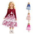thumbnail image 1 of CUZIBR Kids Seasonal Dress Girls With Solid Color Jacket Floral Pattern Sleeveless Long Sleeve Dress Outfit Sets Fall Clothes Sets,,4-5 Years, 1 of 9