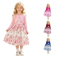 thumbnail image 1 of CUZIBR Kids Seasonal Dress Girls With Solid Color Jacket Floral Pattern Sleeveless Long Sleeve Dress Outfit Sets Fall Clothes Sets,Red,9-10 Years, 1 of 9