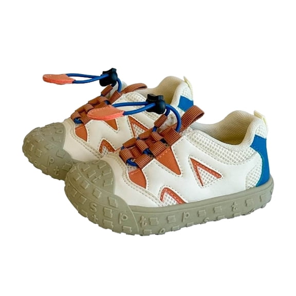 CUZIBR Kids Shoes Mesh Lace Up Color Block Platform Sneakers Breathable Lightweight Athletic Shoes Non Slip Sole Fashion Casual Walking Warm Sneakers,White,4-4.5 Years