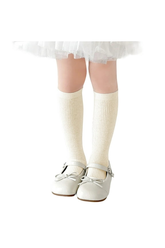 Kids Socks Breathable Mesh Seamless Mid Calf Socks Casual School Uniform Knee High Socks Cute Bow Striped Color Block Stockings,Beige,9-12 Years