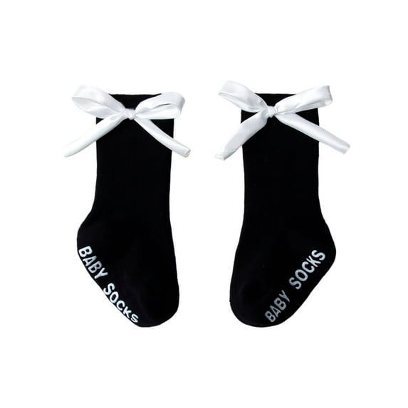 CUZIBR Kids Socks Knee High Socks Solid Color Cute Cartoon Bow Floor Socks Breathable Soft Dress Stockings Knitted Fashion Footwear,Black2,0-1 Years
