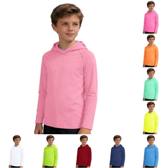 CUZIBR Kids Solid Raglan Long Sleeve Hooded T Shirt Plain Lightweight Pullover Hoodie Soft Outdoor Sports Top For Boys Girls Back Top School Summer Fall Dailywear,Light Pink,9-10 Years
