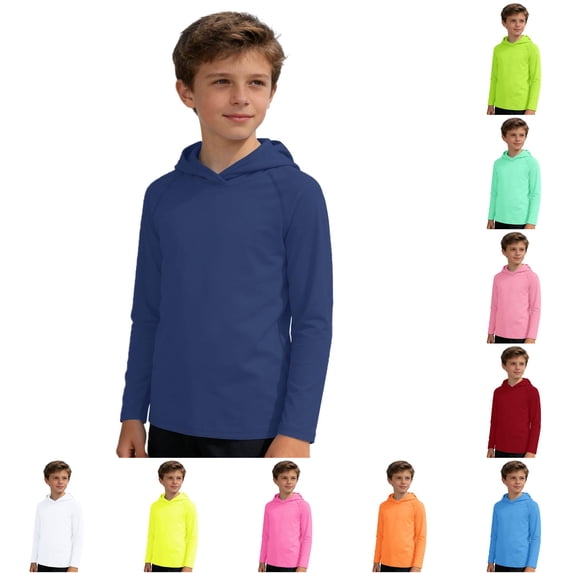 CUZIBR Kids Solid Raglan Long Sleeve Hooded T Shirt Plain Lightweight Pullover Hoodie Soft Outdoor Sports Top For Boys Girls Back Top School Summer Fall Dailywear,Dark Blue,7-8 Years