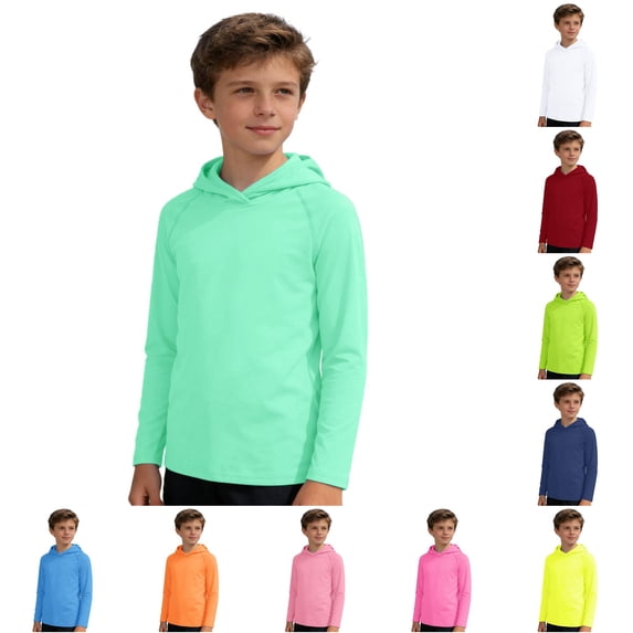CUZIBR Kids Solid Raglan Long Sleeve Hooded T Shirt Plain Lightweight Pullover Hoodie Soft Outdoor Sports Top For Boys Girls Back Top School Summer Fall Dailywear,Mint Green,11-12 Years