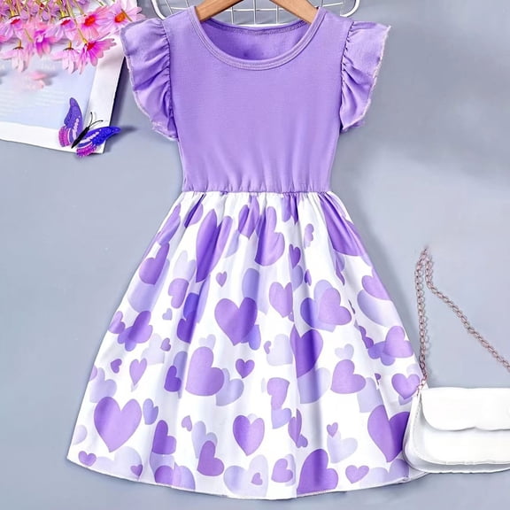 CUZIBR Kids Spring Dresses Knitted Round Neck Ruffles Sleeveless Patchwork Floral Embroidery Tutu Mesh Dress Cute Bow Casual Party Fashionable Cozy Summer Sundress Easter Dress,Purple,2-3 Years