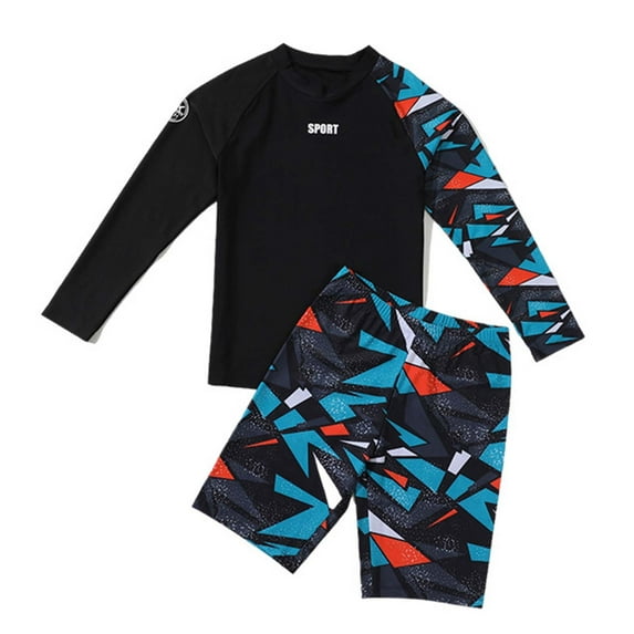 CUZIBR Kids Swimsuits Boys Two Piece Swimwear Short Sleeve Crewneck Shirt Shorts Trunks Beachwear Youth Hot Springs Outfits Sun Protection Bathing Suit,Grey,170cm