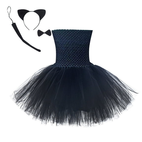 CUZIBR Kids Toddler Baby Girls Tutu Dressers Set Solid Color Sleeveless Spaghetti Strap Knitted Carnival Tulle Princess Pageant Dress With Headband Bow Outfits,Black,2-3 Years