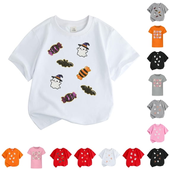 CUZIBR Kids Toddler Boys Halloween Shirts Funny Ghost Pumpkin Graphic Print Crewneck Breathable Lightweight Short Sleeve Tee Shirt Casual Fashion Basic Tops For Youth Children,White-C,10-11 Years