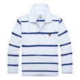 thumbnail image 1 of CUZIBR Kids Toddler Boys Polo Shirts Long Sleeve Button Closure Lapel Collar Classic Striped Basic Casual Tee Summer School Uniform Soft Graduation Holiday Stylish Blouse,White,6-7 Years, 1 of 2