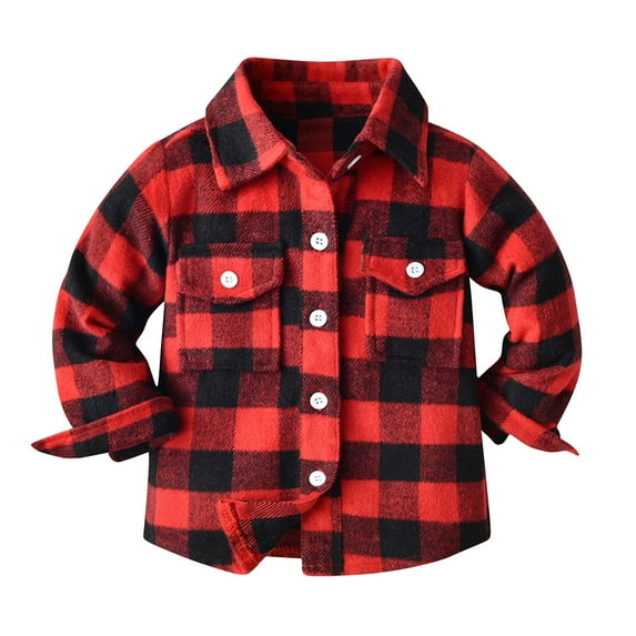 CUZIBR Kids Toddler Flannel Shirt Jacket Plaid Long Sleeve Lapel Button Down Shacket Baby Boys Girls Pockets Shirt Tops Coats Outwear Stylish Dailywear For Child