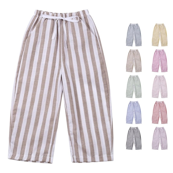 CUZIBR Kids Toddler Striped Wide Leg Pants Elastic Drawstring Waist Casual Loose Trousers Soft Breathable Bottoms For Baby Boys Girls Outdoor Walk Lightweight Dailywear,Khaki,4-5 Years