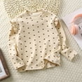 thumbnail image 1 of CUZIBR Kids Tops Ribbed Knitting Heart Floral Print Base T-Shirt Ruffles Long Sleeve Layering Soft Tee Fashion Outwear Clothing,Beige,18-24 Months, 1 of 9
