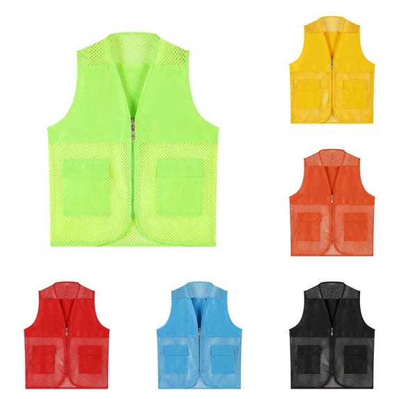 CUZIBR Kids Unisex Toddler Boys Tops Solid Color Sleeveless Mesh Breathable Full Zip Up V-Neck Fishing Vest With Pockets Photography Travel Hiking Waist Coat Jacket For Youth,Green,13-14 Years