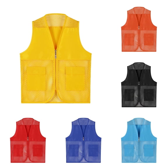 CUZIBR Kids Unisex Toddler Boys Tops Solid Color Sleeveless Mesh Breathable Full Zip Up V-Neck Fishing Vest With Pockets Photography Travel Hiking Waist Coat Jacket For Youth,Yellow,8-9 Years