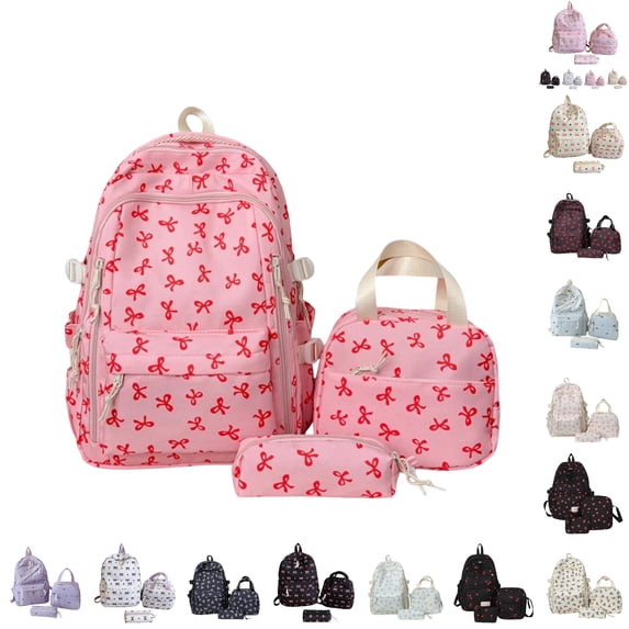 CUZIBR Large Capacity 3 Piece Backpack For Kids Cute Floral Bow Print School Backpack With Lunch Tote Bag Pencil Case Bookbag For Teen Girls Students Daily School Travel